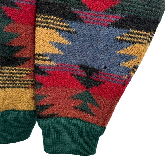 Vintage 90s Men's Cardigan Sweater Structure 100% Wool Southwestern Aztec | L - Picture 10 of 13